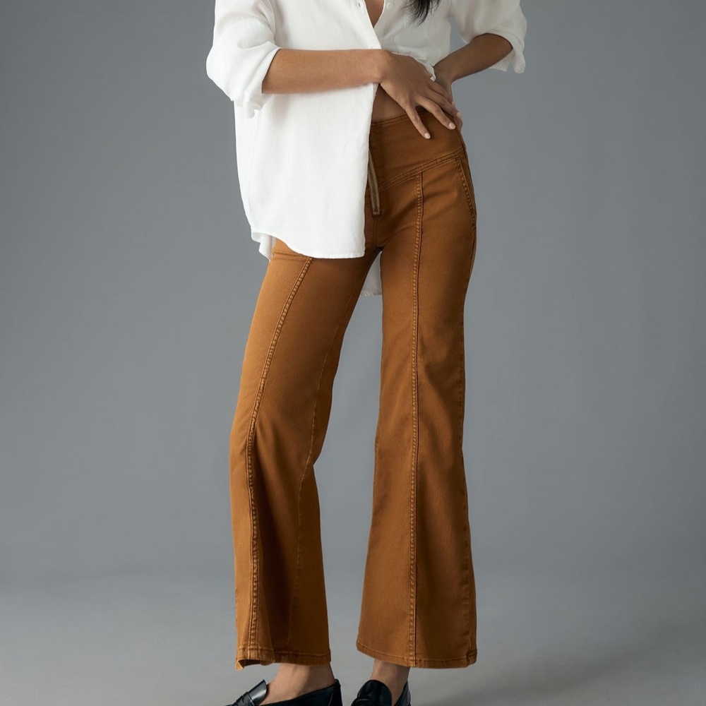 Anthropologie Caramel Flare High-Rise Pants